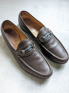 Gucci Men's Brown Leather Horsebit Loafers US 12 Slip Ons